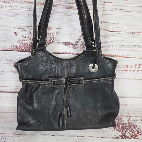 The Sak Black Leather Purse Tote Dual Handle Crossbody Timeless Classic Bag - Picture 4 of 16